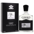 AuraGlow Creed Aventus 3.3oz Eau de Parfum bottle and black presentation box featuring the iconic horseman logo