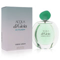 AuraGlow Giorgio Armani Acqua di Gioia eau de parfum spray with a rounded glass bottle and green cap next to its box.
