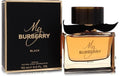 AuraGlow My Burberry Black women's eau de parfum spray bottle with a black ribbon and matching black gift box.